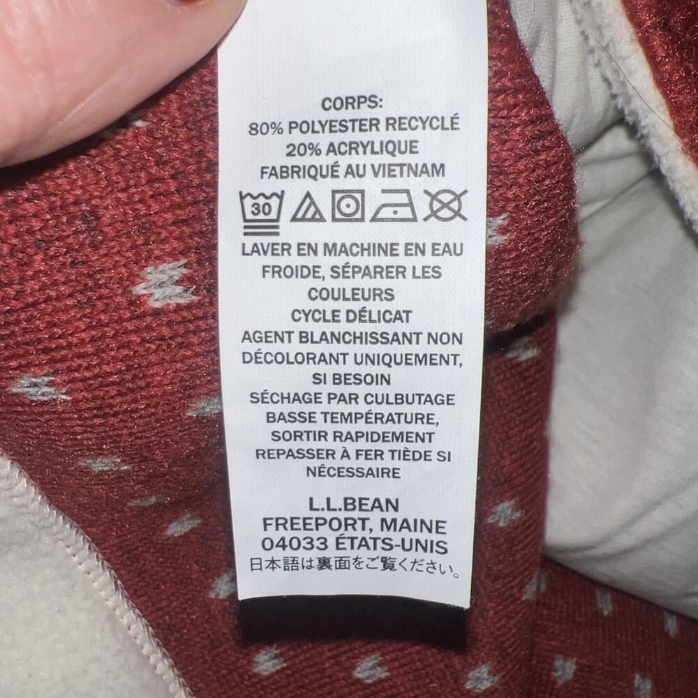 LL BEAN Signature Nordic Fair Isle Sherpa Fleece Jacket Size S Red Half-Zip - Picture 10 of 10